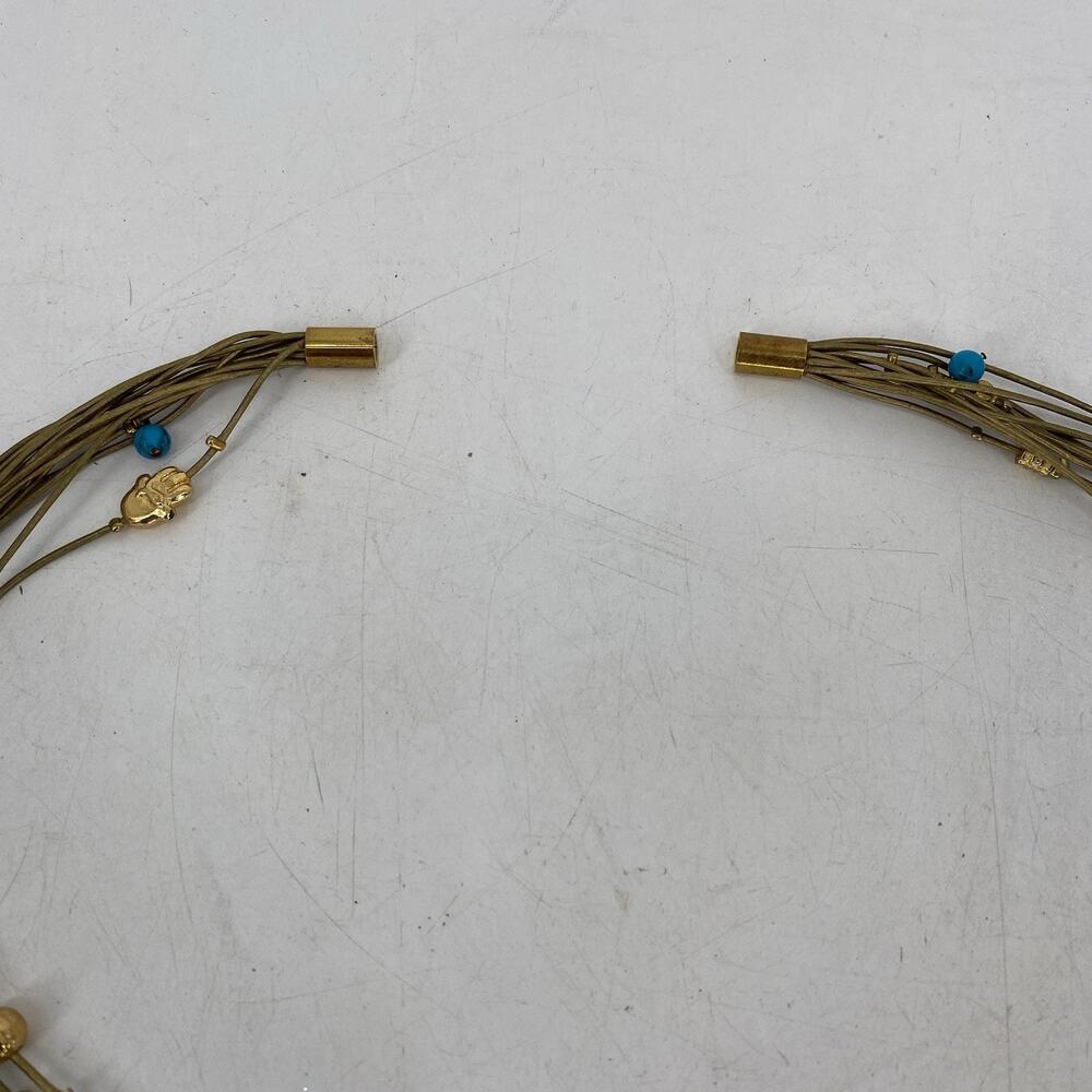 Vintage Multi Strand Charm Necklace Gold Tone Turquoise Beads Boho Layered - Picture 8 of 8